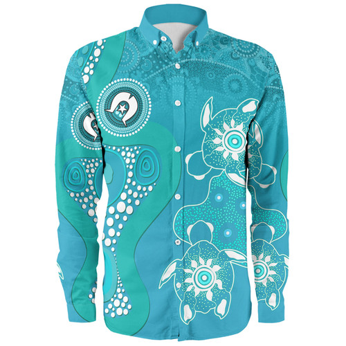 Australia Turtles Aboriginal Long Sleeve Shirt - Indigenous Dot Turtles In The Ocean (Sapphire) Long Sleeve Shirt