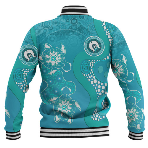Australia Turtles Aboriginal Baseball Jacket - Indigenous Dot Turtles In The Ocean (Turquoise) Baseball Jacket