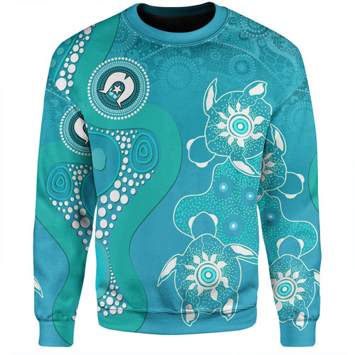 Australia Turtles Aboriginal Sweatshirt - Indigenous Dot Turtles In The Ocean (Sapphire) Sweatshirt