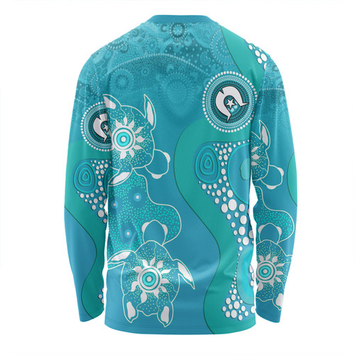 Australia Turtles Aboriginal Long Sleeve T-shirt - Indigenous Dot Turtles In The Ocean (Turquoise) Long Sleeve T-shirt Australia Turtles Aboriginal Long Sleeve T-shirt - Indigenous Dot Turtles In The Ocean (Turquoise) Long Sleeve T-shirt