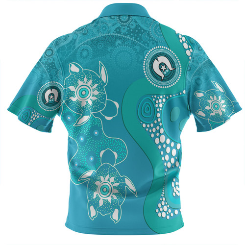 Australia Turtles Aboriginal Zip Polo Shirt - Indigenous Dot Turtles In The Ocean (Turquoise) Zip Polo Shirt Australia Turtles Aboriginal Zip Polo Shirt - Indigenous Dot Turtles In The Ocean (Turquoise) Zip Polo Shirt