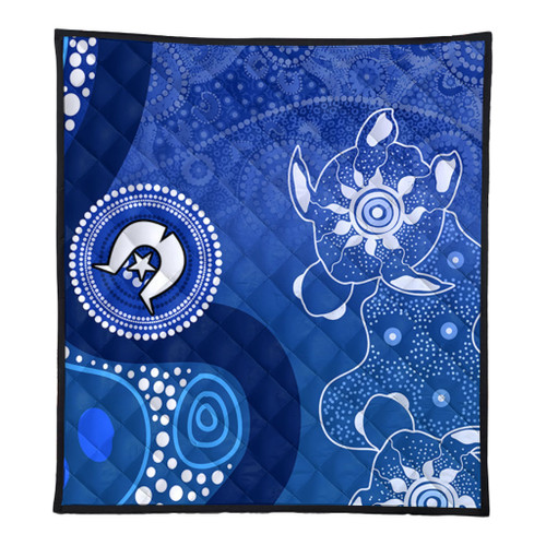 Australia Turtles Aboriginal Quilt - Indigenous Dot Turtles In The Ocean (Blue) Quilt