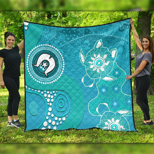 Australia Turtles Aboriginal Quilt - Indigenous Dot Turtles In The Ocean (Turquoise) Quilt Australia Turtles Aboriginal Quilt - Indigenous Dot Turtles In The Ocean (Turquoise) Quilt