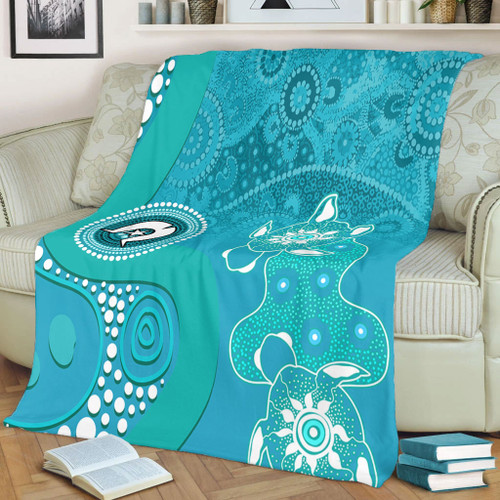 Australia Turtles Aboriginal Blanket - Indigenous Dot Turtles In The Ocean (Sapphire) Blanket