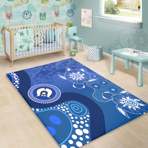Australia Turtles Aboriginal Area Rug - Indigenous Dot Turtles In The Ocean (Blue) Area Rug Australia Turtles Aboriginal Area Rug - Indigenous Dot Turtles In The Ocean (Blue) Area Rug