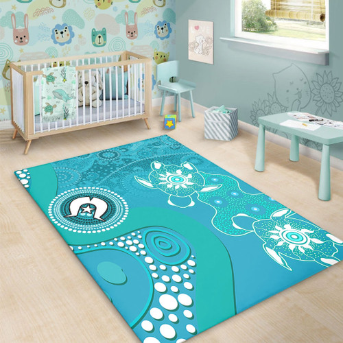 Australia Turtles Aboriginal Area Rug - Indigenous Dot Turtles In The Ocean (Turquoise) Area Rug Australia Turtles Aboriginal Area Rug - Indigenous Dot Turtles In The Ocean (Turquoise) Area Rug