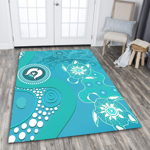 Australia Turtles Aboriginal Area Rug - Indigenous Dot Turtles In The Ocean (Turquoise) Area Rug Australia Turtles Aboriginal Area Rug - Indigenous Dot Turtles In The Ocean (Turquoise) Area Rug