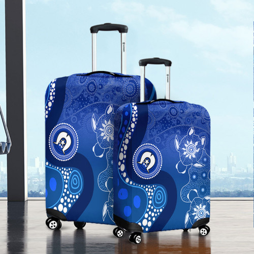 Australia Turtles Aboriginal Luggage Cover - Indigenous Dot Turtles In The Ocean (Blue) Luggage Cover