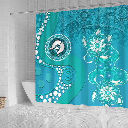 Australia Turtles Aboriginal Shower Curtain - Indigenous Dot Turtles In The Ocean (Turquoise) Shower Curtain