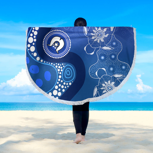Australia Turtles Aboriginal Beach Blanket - Indigenous Dot Turtles In The Ocean (Blue) Beach Blanket Australia Turtles Aboriginal Beach Blanket - Indigenous Dot Turtles In The Ocean (Blue) Beach Blanket