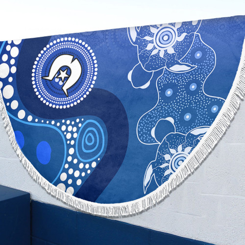 Australia Turtles Aboriginal Beach Blanket - Indigenous Dot Turtles In The Ocean (Blue) Beach Blanket Australia Turtles Aboriginal Beach Blanket - Indigenous Dot Turtles In The Ocean (Blue) Beach Blanket