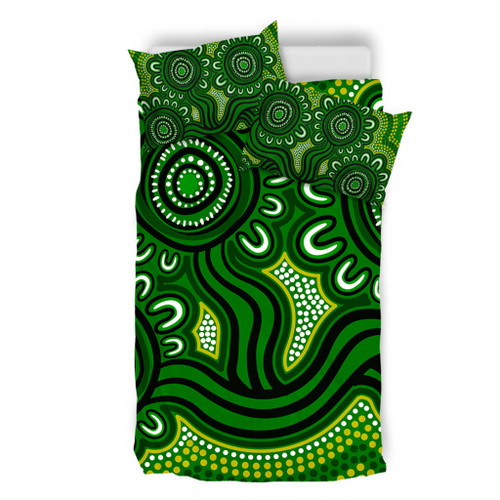 Australia Aboriginal Bedding Set - Dot Patterns From Indigenous Australian Culture (Green) Bedding Set