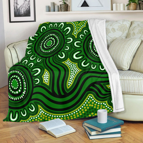 Australia Aboriginal Blanket - Dot Patterns From Indigenous Australian Culture (Green) Blanket Australia Aboriginal Blanket - Dot Patterns From Indigenous Australian Culture (Green) Blanket