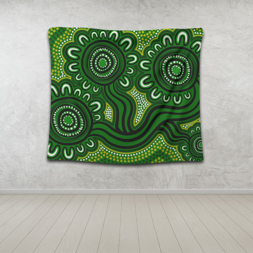 Australia Aboriginal Tapestry - Dot Patterns From Indigenous Australian Culture (Green) Tapestry Australia Aboriginal Tapestry - Dot Patterns From Indigenous Australian Culture (Green) Tapestry