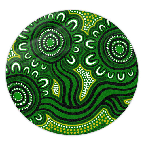 Australia Aboriginal Round Rug - Dot Patterns From Indigenous Australian Culture (Green) Round Rug