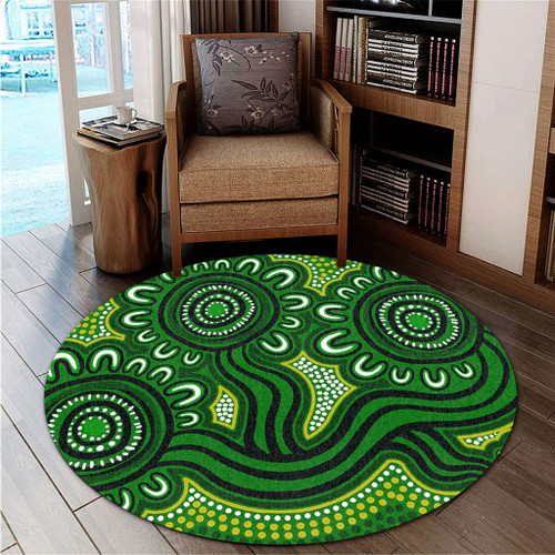 Australia Aboriginal Round Rug - Dot Patterns From Indigenous Australian Culture (Green) Round Rug