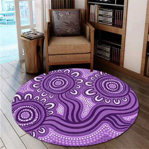 Australia Aboriginal Round Rug - Dot Patterns From Indigenous Australian Culture (Purple) Round Rug