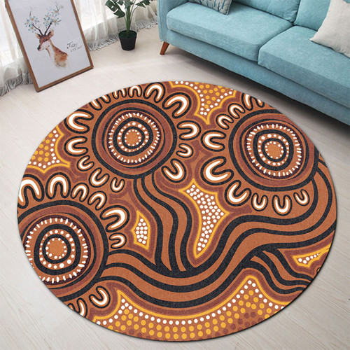 Australia Aboriginal Round Rug - Dot Patterns From Indigenous Australian Culture (Brown) Round Rug