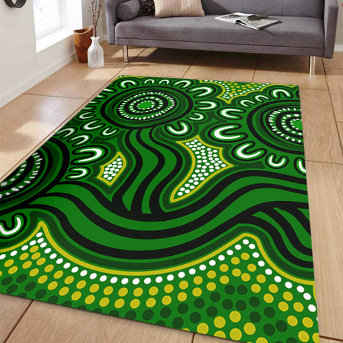 Australia Aboriginal Area Rug - Dot Patterns From Indigenous Australian Culture (Green) Area Rug