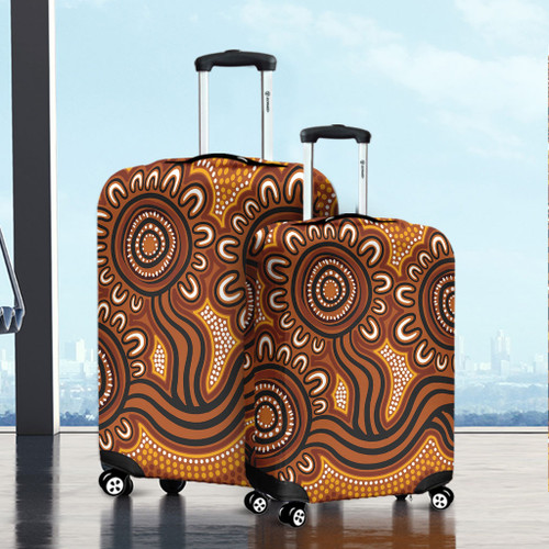 Australia Aboriginal Luggage Cover - Dot Patterns From Indigenous Australian Culture (Brown) Luggage Cover