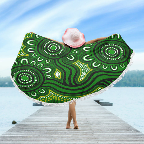 Australia Aboriginal Beach Blanket - Dot Patterns From Indigenous Australian Culture (Green) Beach Blanket Australia Aboriginal Beach Blanket - Dot Patterns From Indigenous Australian Culture (Green) Beach Blanket