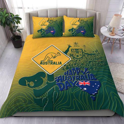 Australia Australia Day Bedding Set - Australia Coat Of Arms Kangaroo And Koala Sign Bedding Set