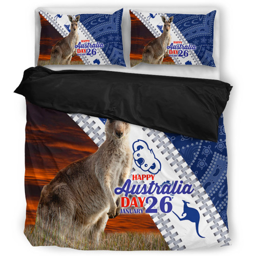 Australia Australia Day Bedding Set - Kangaroo Happy Australia Day Aboriginal Pattern Bedding Set