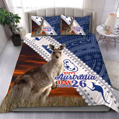 Australia Australia Day Bedding Set - Kangaroo Happy Australia Day Aboriginal Pattern Bedding Set