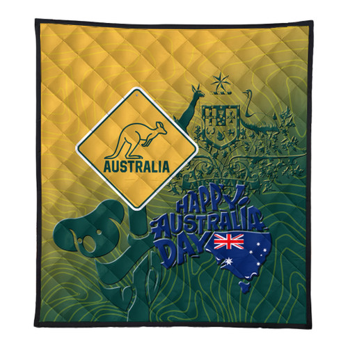 Australia Australia Day Quilt - Australia Coat Of Arms Kangaroo And Koala Sign Quilt Australia Australia Day Quilt - Australia Coat Of Arms Kangaroo And Koala Sign Quilt