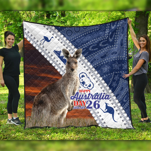 Australia Australia Day Quilt - Kangaroo Happy Australia Day Aboriginal Pattern Quilt Australia Australia Day Quilt - Kangaroo Happy Australia Day Aboriginal Pattern Quilt