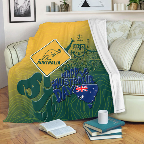 Australia Australia Day Blanket - Australia Coat Of Arms Kangaroo And Koala Sign Blanket Australia Australia Day Blanket - Australia Coat Of Arms Kangaroo And Koala Sign Blanket