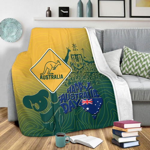Australia Australia Day Blanket - Australia Coat Of Arms Kangaroo And Koala Sign Blanket Australia Australia Day Blanket - Australia Coat Of Arms Kangaroo And Koala Sign Blanket