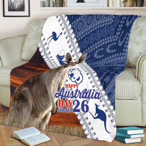 Australia Australia Day Blanket - Kangaroo Happy Australia Day Aboriginal Pattern Blanket