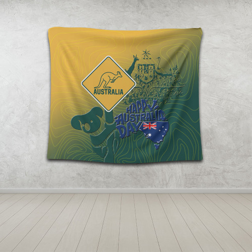 Australia Australia Day Tapestry - Australia Coat Of Arms Kangaroo And Koala Sign Tapestry Australia Australia Day Tapestry - Australia Coat Of Arms Kangaroo And Koala Sign Tapestry