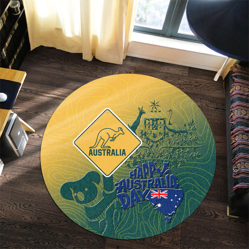 Australia Australia Day Round Rug - Australia Coat Of Arms Kangaroo And Koala Sign Round Rug Australia Australia Day Round Rug - Australia Coat Of Arms Kangaroo And Koala Sign Round Rug