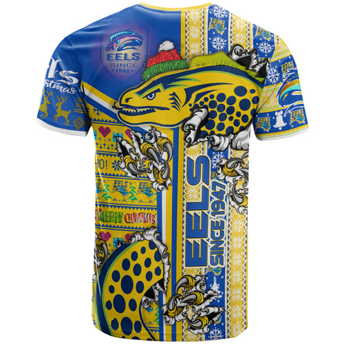 Parramatta Eels Christmas T-Shirt - Custom Merry Chrissy Eels Ho Ho Ho Scratch T-shirt