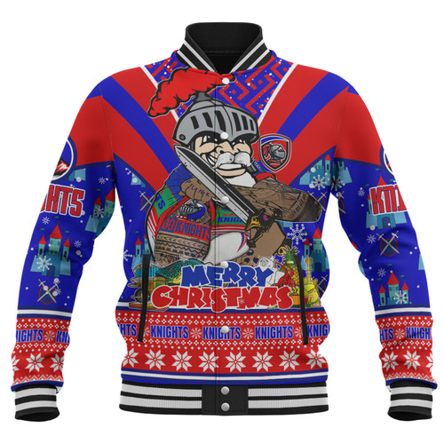 Newcastle Knights Christmas Custom Baseball Jacket - Newcastle Knights Santa Aussie Big Things Baseball Jacket