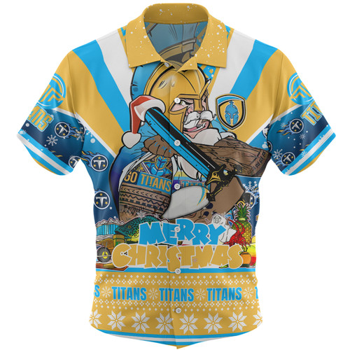 Gold Coast Titans Christmas Custom Hawaiian Shirt - Gold Coast Titans Santa Aussie Big Things Hawaiian Shirt