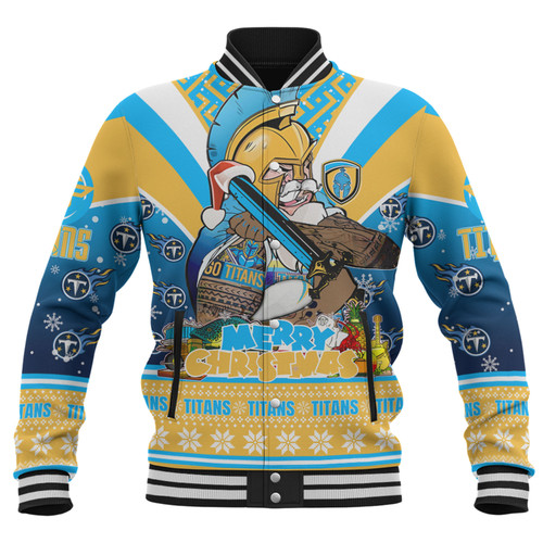 Gold Coast Titans Christmas Custom Baseball Jacket - Gold Coast Titans Santa Aussie Big Things Baseball Jacket