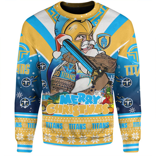 Gold Coast Titans Christmas Custom Sweatshirt - Gold Coast Titans Santa Aussie Big Things Sweatshirt