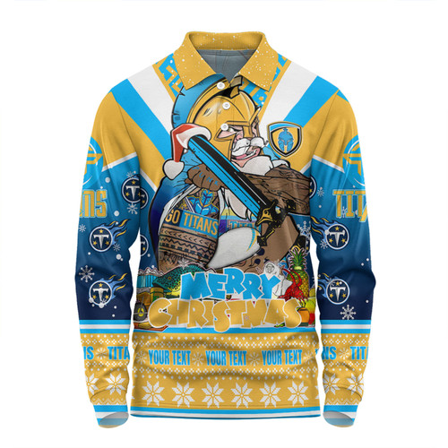 Gold Coast Titans Christmas Custom Long Sleeve Polo Shirt - Gold Coast Titans Santa Aussie Big Things Long Sleeve Polo Shirt Gold Coast Titans Christmas Custom Long Sleeve Polo Shirt - Gold Coast Titans Santa Aussie Big Things Long Sleeve Polo Shirt