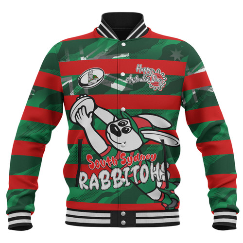 South Sydney Rabbitohs Baseball Jacket - Happy Australia Day We Are One And Free