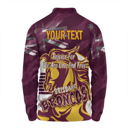Brisbane Broncos Long Sleeve Polo Shirt - Happy Australia Day We Are One And Free