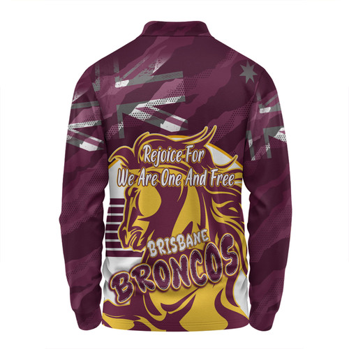 Brisbane Broncos Long Sleeve Polo Shirt - Happy Australia Day We Are One And Free