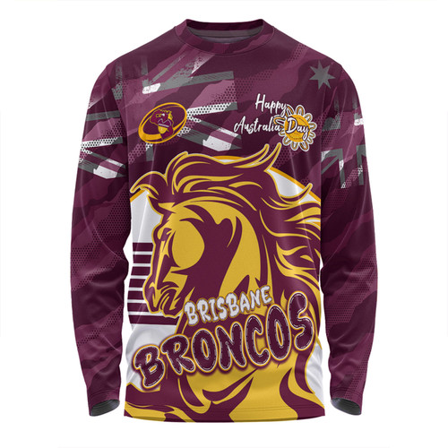Brisbane Broncos Long Sleeve T-shirt - Happy Australia Day We Are One And Free