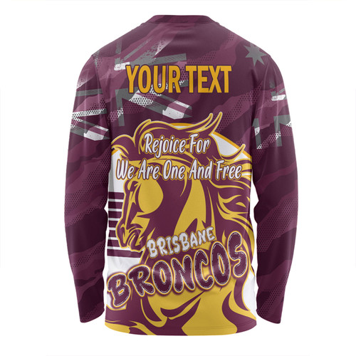 Brisbane Broncos Long Sleeve T-shirt - Happy Australia Day We Are One And Free
