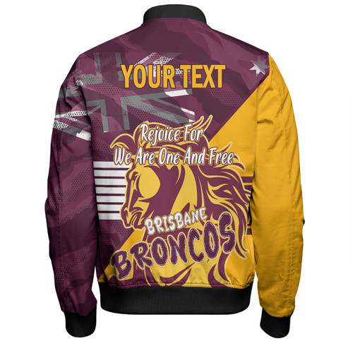 Brisbane Broncos Bomber Jacket - Happy Australia Day We Are One And Free V2 Brisbane Broncos Bomber Jacket - Happy Australia Day We Are One And Free V2