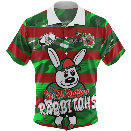 South Sydney Rabbitohs Hawaiian Shirt - Happy Australia Day We Are One And Free V2