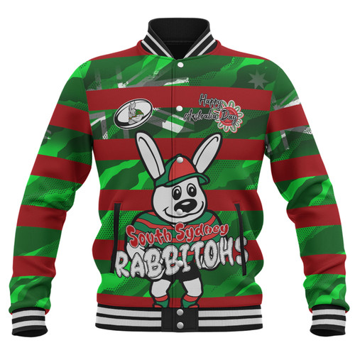 South Sydney Rabbitohs Baseball Jacket - Happy Australia Day We Are One And Free V2