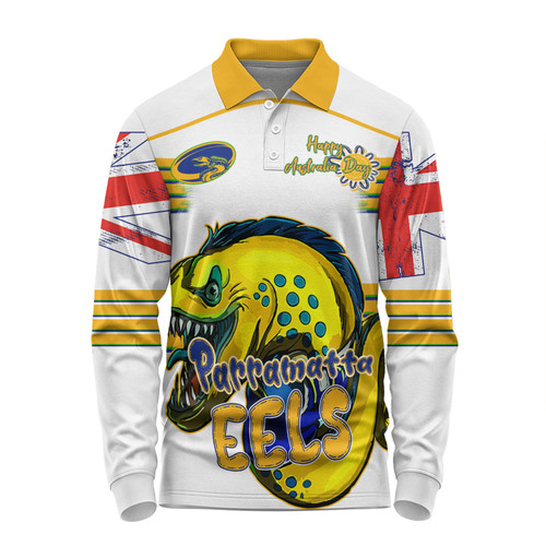 Parramatta Eels Long Sleeve Polo Shirt - Happy Australia Day We Are One And Free V2